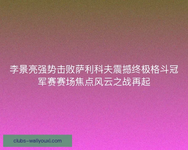 李景亮强势击败萨利科夫震撼终极格斗冠军赛赛场焦点风云之战再起 李景亮强势击败萨利科夫震撼终极格斗冠军赛赛场焦点风云之战再起